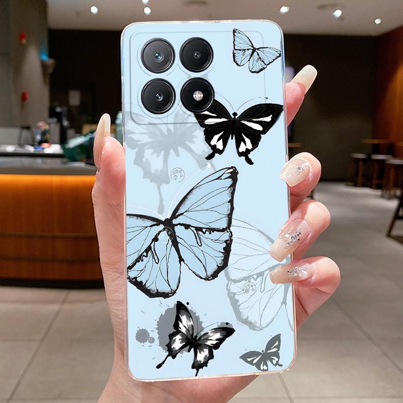Transparent Phone Case For Xiaomi Poco X6 Pro 5G Case Clear Luxury Fashion Butterfly Flower Soft TPU Silicone Jelly Cover Casing