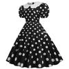 Kragen Elegantes Damen Sommerkleid Puff Kurzarm Pünktchen Vintage Kleid A-Linie Midi Party Sonnenkleid