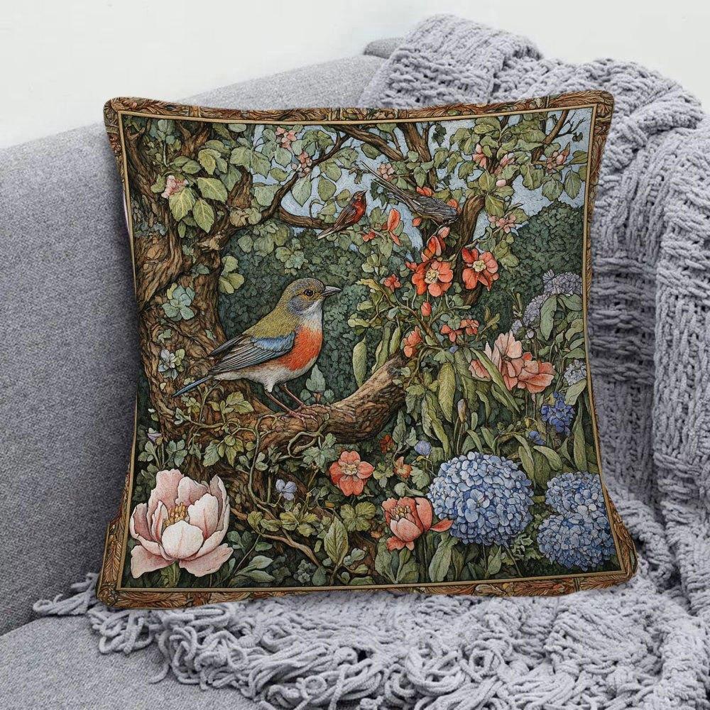 1 pièce Taie d'oreiller William Morris Breezewood Style Peinture Médiévale Impression Double Face Design Floral Rétro avec Oiseaux Douce Confortable