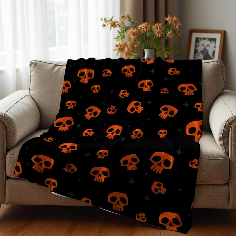 Orange Potted Floral Repeat Anime Cartoon Flannel Blanket Soft Warm Throw for Bedroom Sofa Car Kids Holiday Gift