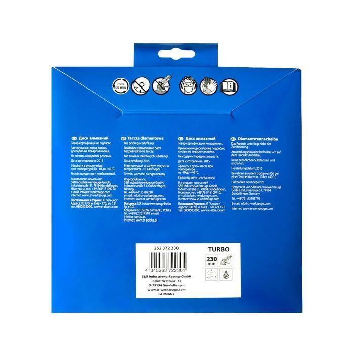 Disque Diamant - S&amp;R - 230 mm - Turbo - Coupe à Sec et Humide - Acier de Haute Qualité