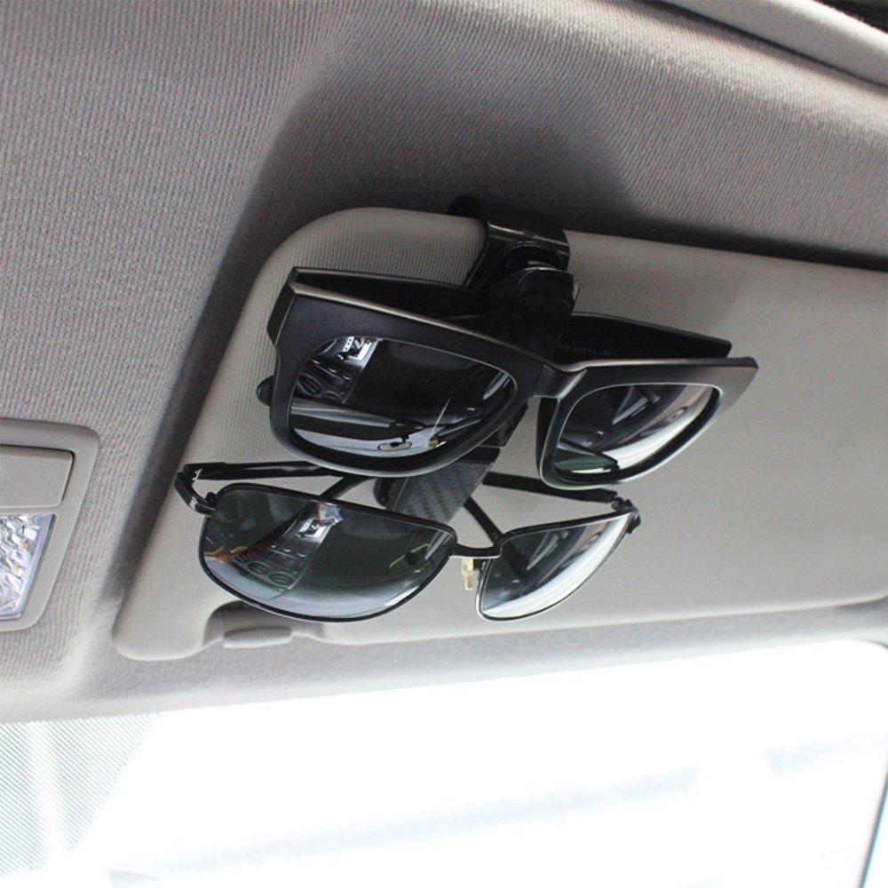 FineGood Car Sun Visor Glasses Holder with Ticket Card Silver Holder, Sunglasses/Eyeglasses Clip, 2-Piece Set, (FG-glasses_holder_2)
