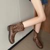2025 Damen Mid-Calf Stiefel Klassiker Bestickte Western Cowboy Stiefel Mode Ritterstiefel für Damen Retro Kurzer Stiefel Botas Mujer