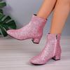 Botas Martin de tacón grueso con lentejuelas, suela blanda, cremallera lateral, talla grande, para primavera