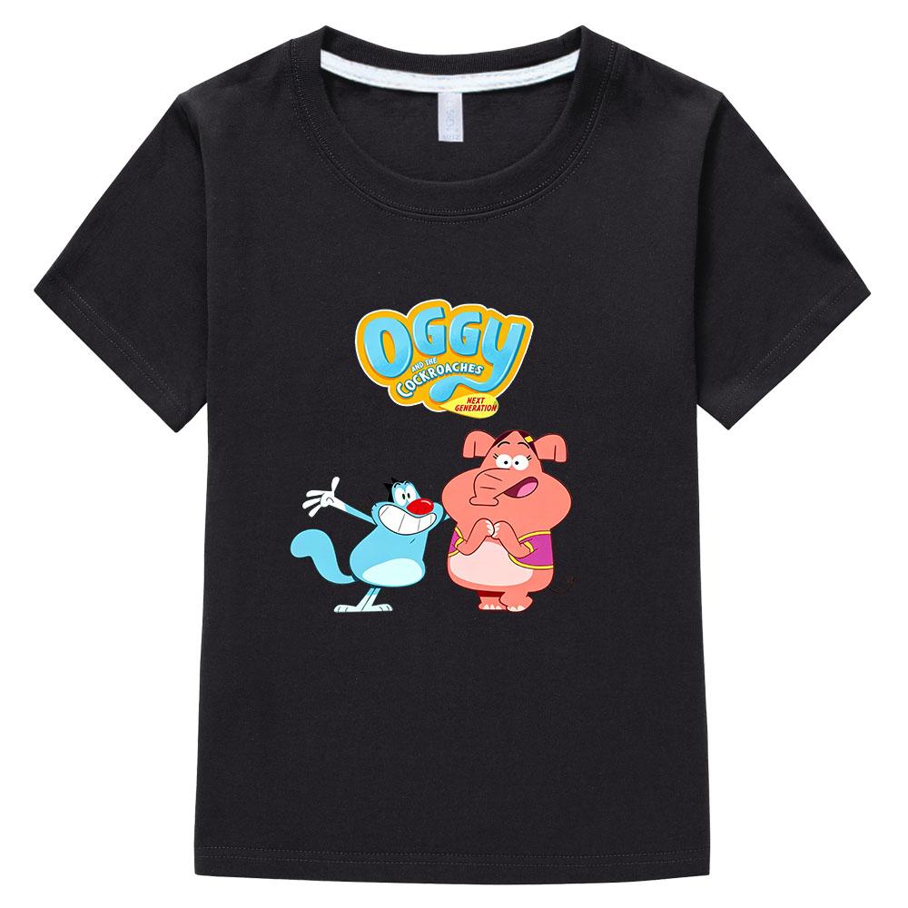

100% Cotton Oggy and The Cockroaches Children s T-Shirt Cartoon Print Vintage Tees Cute Kids Casual O-Neck Short Sleeve Summer 100 чёрный