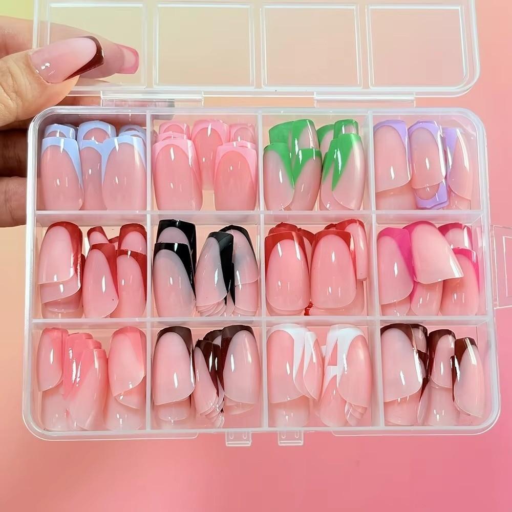 288pcs Colorful French Tip Nails Medium Square Fake Nails New Press On Nails  for Women