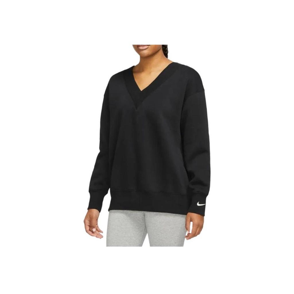 Nike Solid Color Knitted V-Neck Long Sleeve Sweater Women Sweater Black FB8318-010