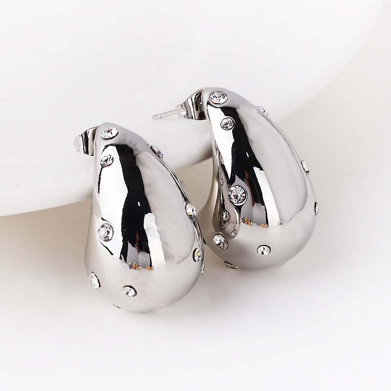 Korean Gold Zircon Water Drop Stud Earrings for Women Exquisite Elegant Thick Hollow Teardrop Earrings Wedding Jewelry