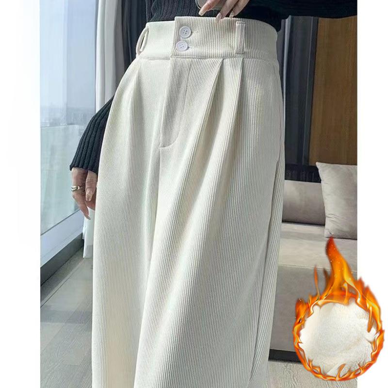 Women's Thickened Corduroy 2025 New Bell Bottoms Casual Fleece-lined Straight-leg Suit Pants for Autumn/winter