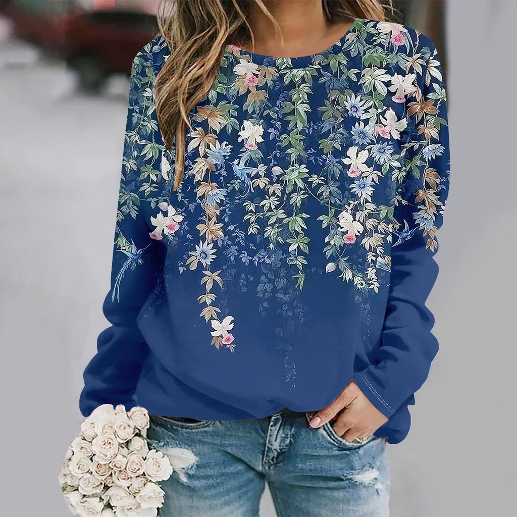 autumn and winter new fashion round neck long sleeve printed elegant casual loose hoodie