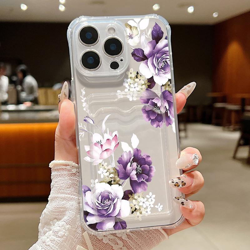 

Чехол с принтом фиолетового пиона для iPhone Air 16e 17 16 15 Pro Max 14 13 Pro Max Противоударный Прозрачный Мягкий Силиконовый Чехол iPhone 11 прозрачный