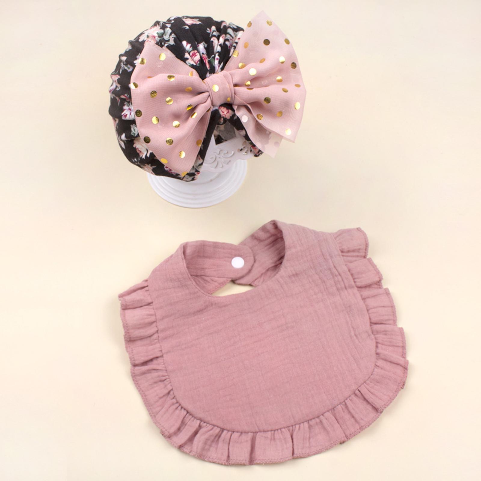 

Baby Monochrome Cute Bow Hat Bib Set, Suitable For 0-2 Years Old One Size