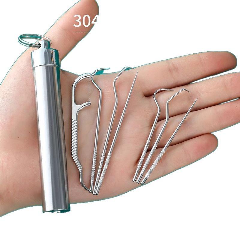 Stainless Steel Toothpick Holder & Oral Care Tool Set