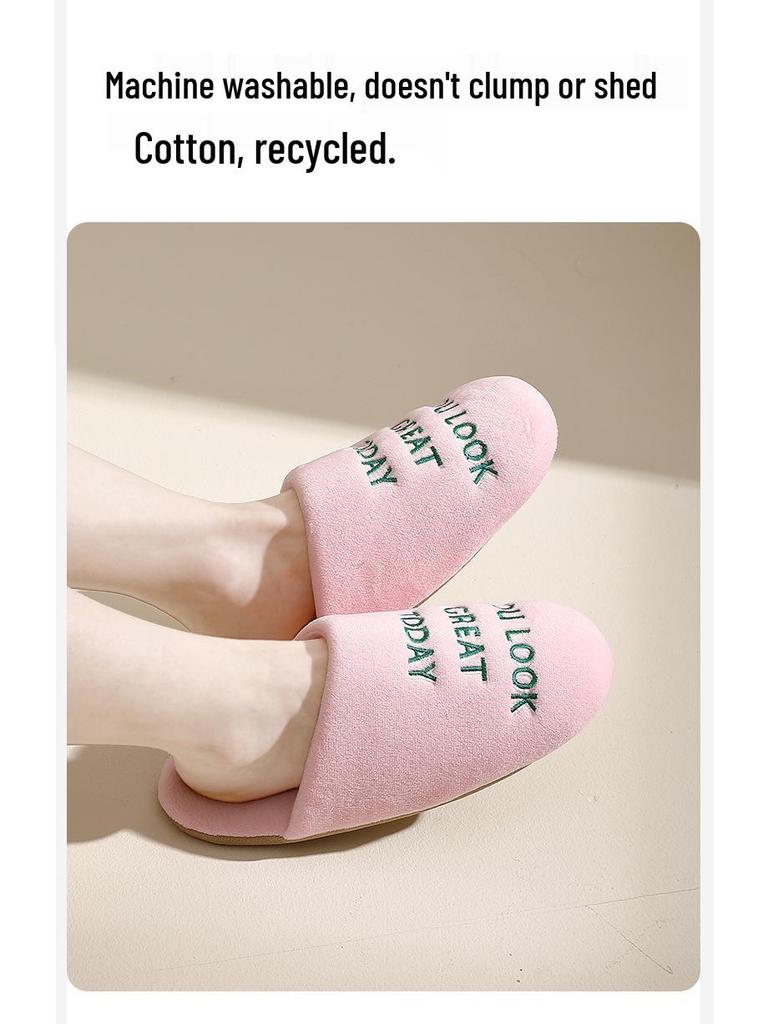 Premium Striped Knitted Cotton Slippers - Non-Slip, Silent, Warm Plush for Couples, Perfect for Autumn & Winter Indoors.