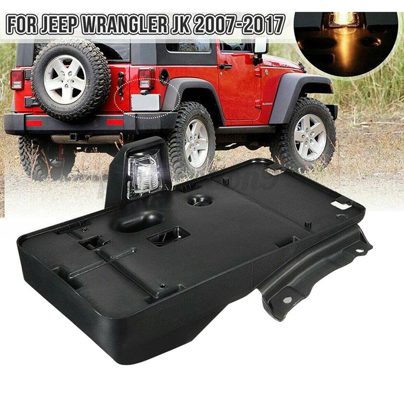 Rear License Plate Holder Bracket with Light for Jeep Wrangler JK JKU Black Car Tag Mounting Frame Exterior Accessories Replacement