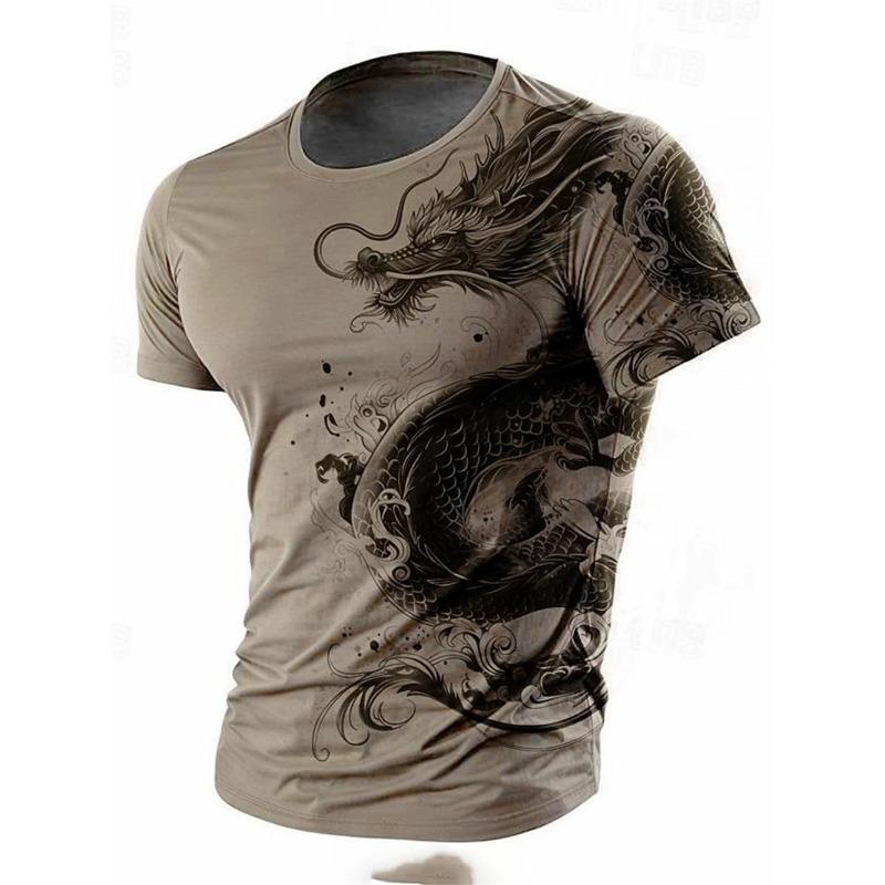 3D Dragon Print Men's T-Shirt Summer Daily Casual Men's Street T-Shirt Outdoor Sports Short Sleeve Urban Fashion Men's T-Shirt