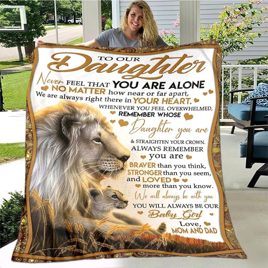 Personalisierte Sherpa-Decke für meine Tochter, bedruckt mit Löwe, Wolf und Drache, Geschenk von Mama, Papa, Sofabettdecke, weiche Picknickdecke