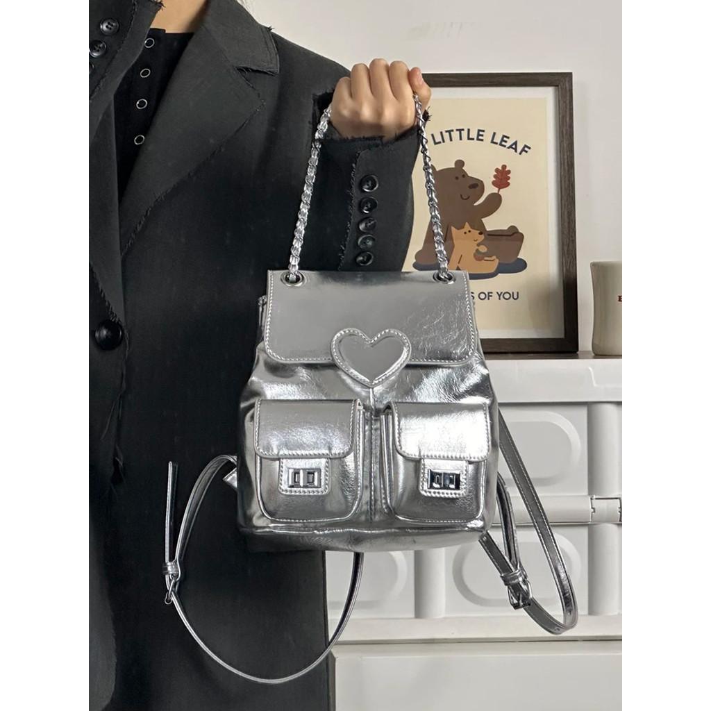 Ielgy Silver Handbag Summer Commuter Large Capacity Backpack