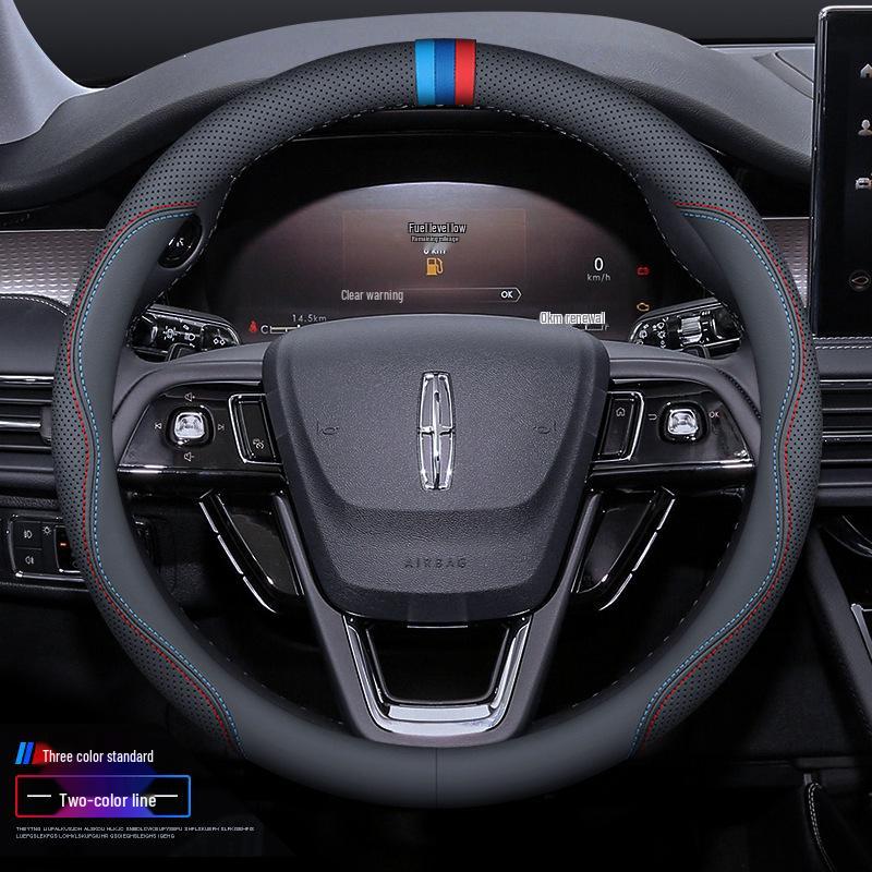 Premium Genuine Leather Steering Wheel Cover for Lincoln Z, Corsair, Navigator, MKC, MKZ, Nautilus – All-Season Protection.
