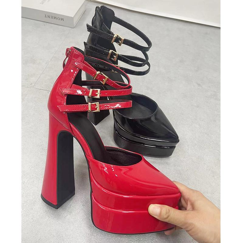 Fashion Runway Style Platform Wedges Women Pumps Fashion Pointed Toe Ankle Strap Mary Janes High Heels Summer Female Wedding Bridal Shoe