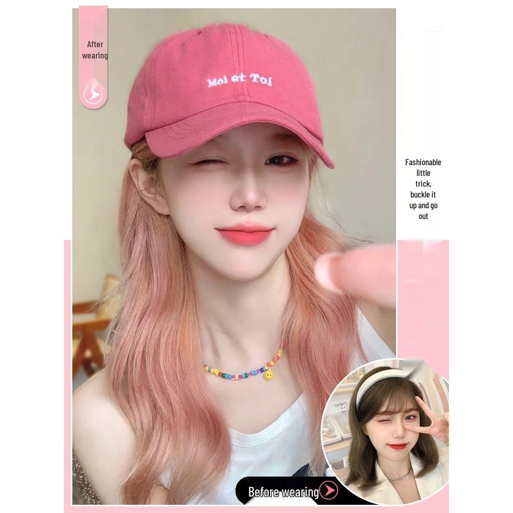 Women's Trendy Baseball Cap with Long Hair Wig – Lightweight, Versatile, Non-Removable Full Head Cover