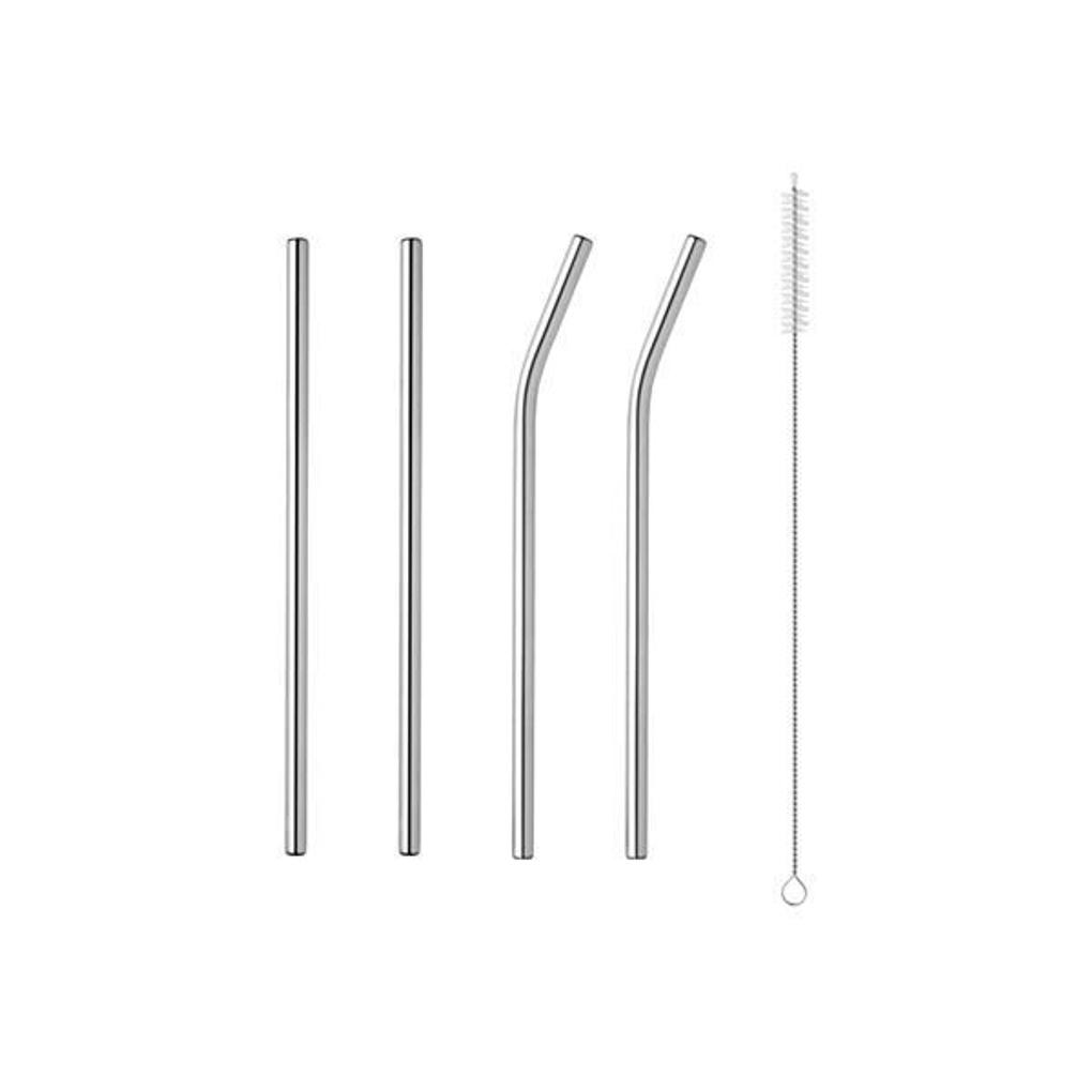 Esteban Hoff Stainless Steel Straw Cleaning Brush Set 22.5cm Straight 2P + Curved 2P + Cleaning Brush 1P