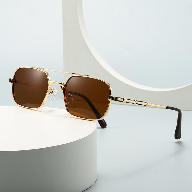 New European American Style Men's Aviator Sunglasses Retro Double Bridge Metal Square Frame Ready Stock 14114