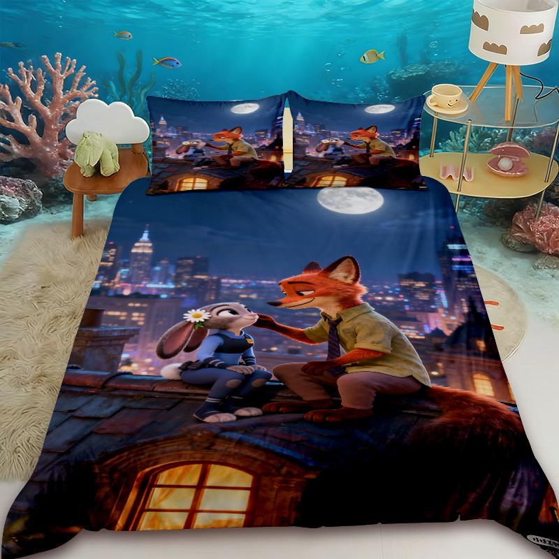 

Judy Nick Cartoon Duvet Cover Zootopia Anime Three-piece Set Bedding Set Bedroom Decor Teens Gifts Queen King Full Size 135x200cm