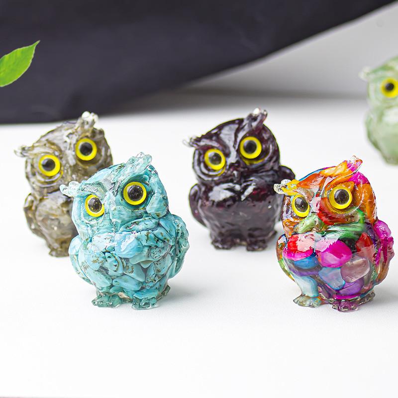 Owl Resin Crystal Figurine With Natural Waterstone For Home Decor And Gift Giving