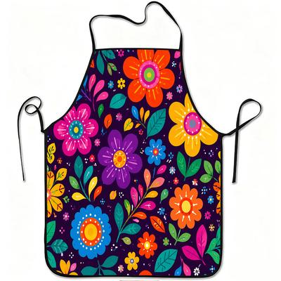 1pc 1pcs Colorful Floral Print Apron with Adjustable Waistband & Durable Easy-Clean Polyester Suitable for Kitchen Cooking, Gardening, Orchard Picking