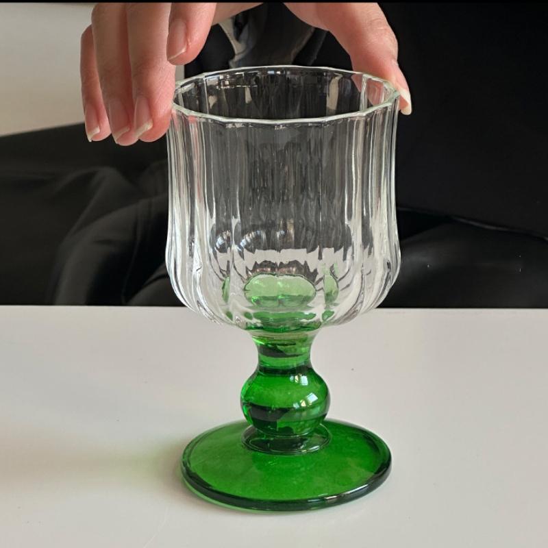 Irregular Wine Glass Vintage Low Leg Drink Coffee Cup Green Cocktail Fruit Glass for Home Ins Drink Mug Red Wine Ripple Cup