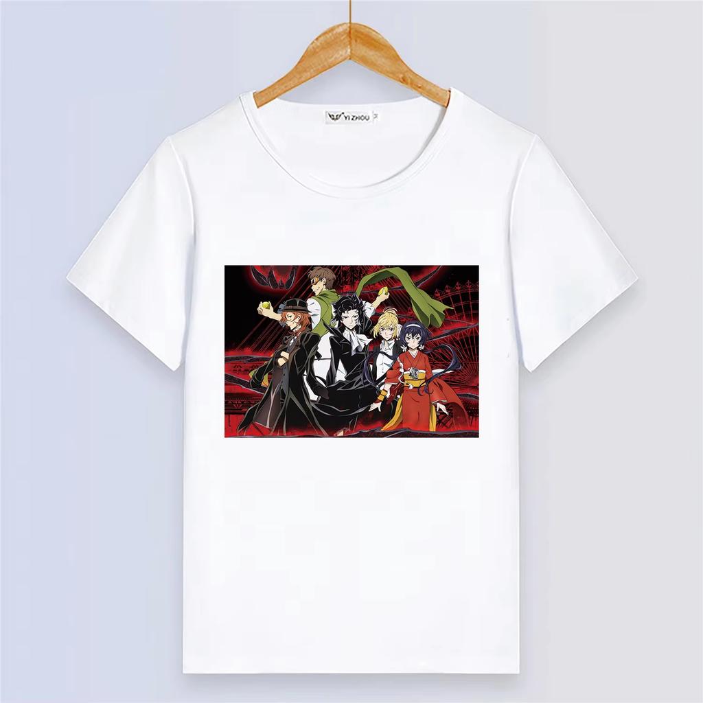 Anime Stray Dogs Damen Kurzarm Digitaldruck Weiß Sommer Cartoon Top Partner Outfit Cosplay Atmungsaktiv Damen und Herren T-Shirt