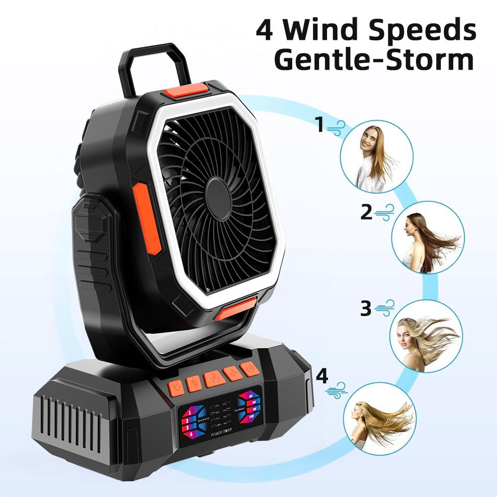 40000mAh Camping Fan Rechargeable Desktop Portable Air Circulator Wireless Ceiling Electric Fan with Power Bank LED Lighting