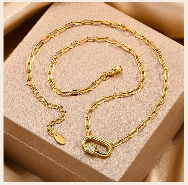 Collar con Colgante de Imperdible de Seguridad para Mujer, Acero Inoxidable Circonita Clip Gota Cadena Ajustable Chapado en Oro de 18k