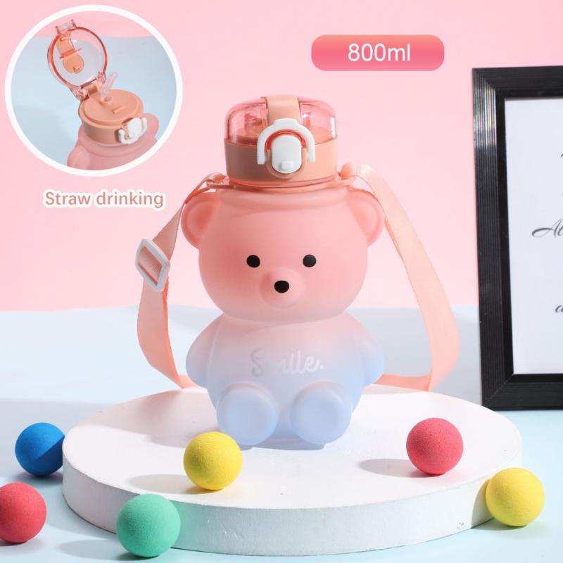 800ML Water Bottle Travel Bear Kettle Sport Drinking Mug Girl Outdoor Bottle Large Cup with Straw