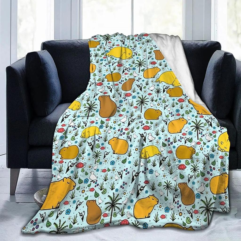 Capybara Flannel Throw Blanket Cute Animals Pattern Blanket Lightweight Comfortable Warm Super Soft Blanket for Couch Bed Sofa