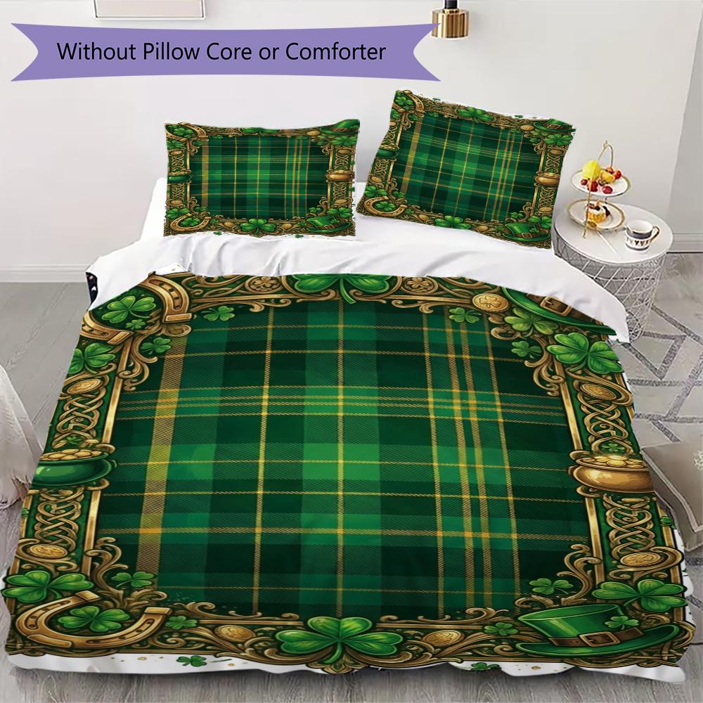 St.Patrick's Day Pattern Bedding Uilt Set Uilt Cover Pillowcase Home Decoration Birthday Gift (1 * Duvet Cover + 2 * Pillowcase  Without Core)75