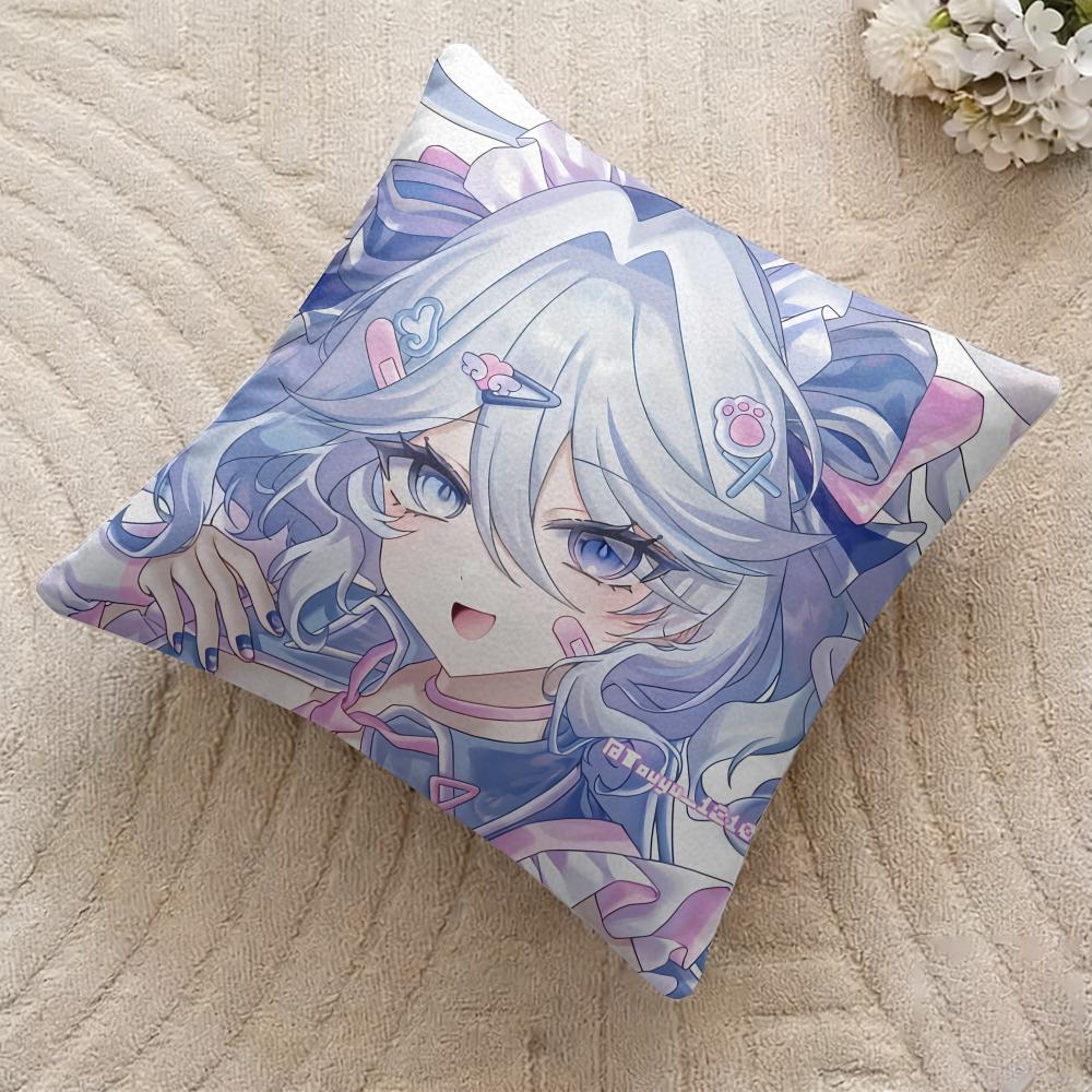 Cute Furina Genshin Impact Cushion Cover Silky Short Plush Invisible Zipper Dustproof Sofa Pillow Case For Home Decor