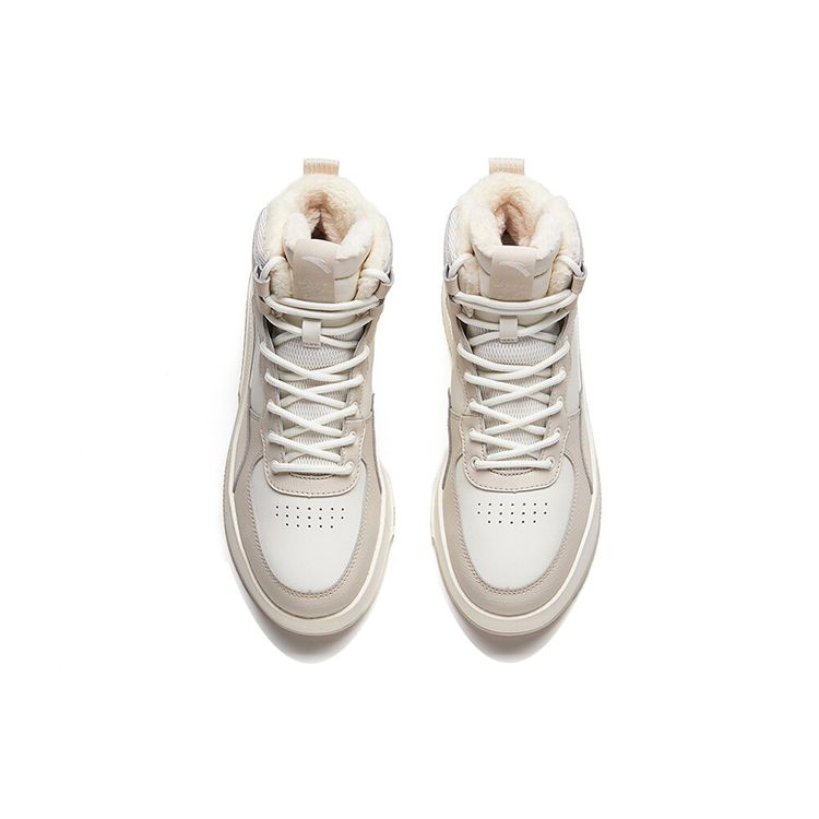 Anta Lifestyle Series Fleece Casual High-Top Skate Shoes Women Sneakers White Gray 922148911-3