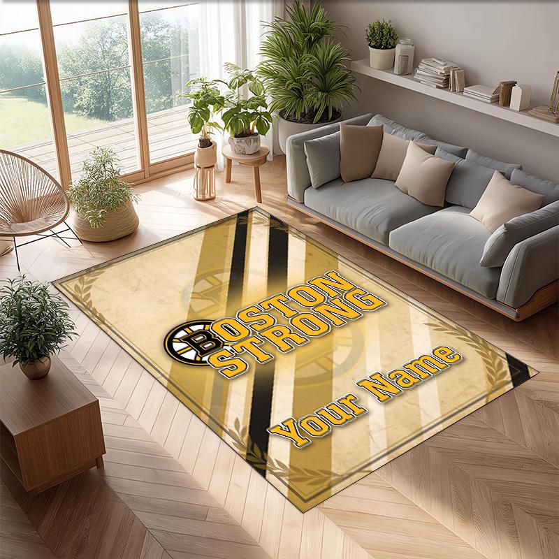Tappeto in Velluto di Cristallo Boston Bruins, Tappetino Antiscivolo Personalizzato con Testo Nome per Arredamento Casa Regalo