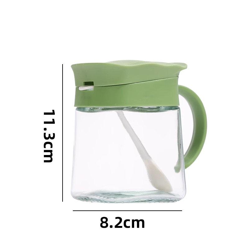 Glass Seasoning Tank 2025 New Household 300ml Handle Transparent Kitchen Salt Shaker with Lid Scoop Green Fresh Sealed Jar