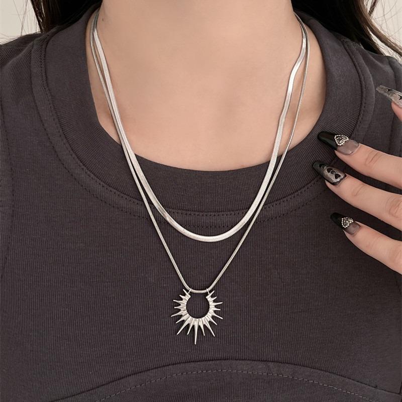 Double layer stacked sun snake bone chain titanium steel necklace men and women personality niche versatile high sense clavicle chain tide