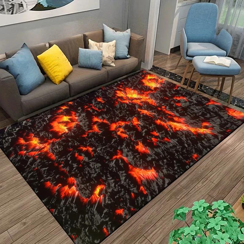 3D Volcano Lava Magma Rugs Carpet for Bedroom Decor Living Room Large Area Rugs Bedside Non-slip Floor Mat Home Entrance Doormat