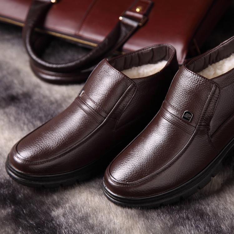2024 Winter Men's Genuine Leather Wool-Lined Casual Shoes for Middle-Aged & Elderly