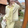 Woman Yellow Lace Shawl Shirts French Style Loose Lapel Long Sleeved Blouses Autumn Fashion Women's Single Breasted Top