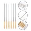 6pcs Stainless Steel Drill Needle Big Wooden Handle Flat Handle Barbecue Widened Extra-thick 42cm Sign Commercial Lamb Leg Sign