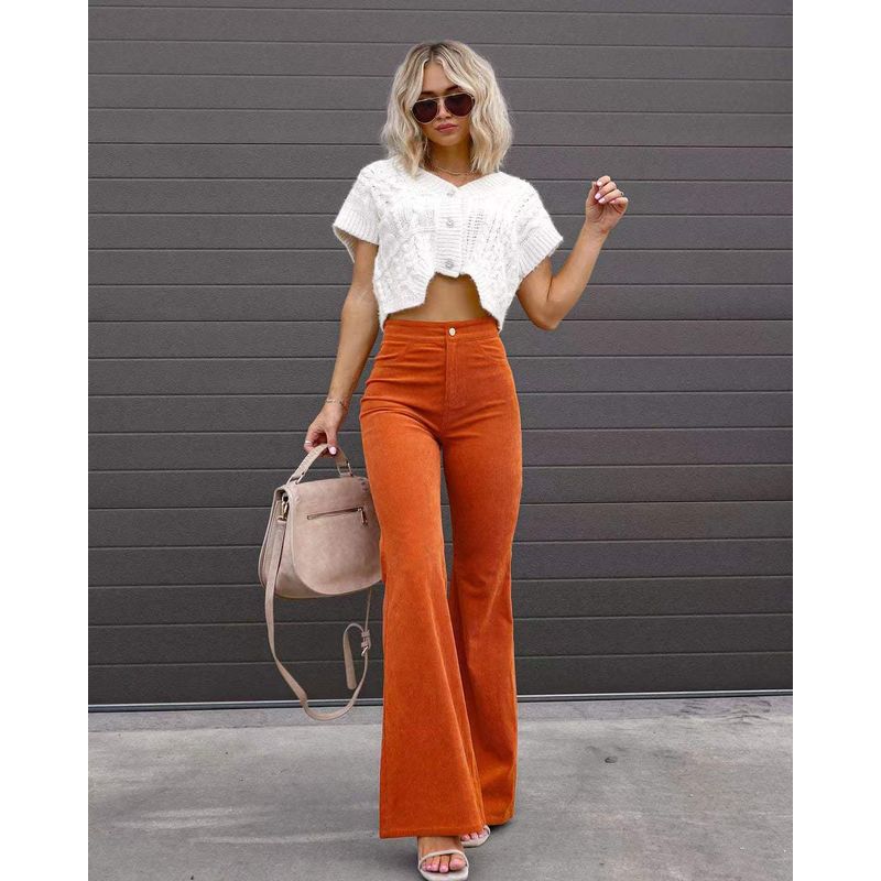 

Fashion Pure Color Casual High Waist Slim-Fit Micro Flared Pants High Waisted Micro Flared Pants Orange L