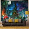 Fantasy Mushroom Forest Tapestry for Teen Girl Magical Tree of Life House Full Moon Wall Hanging Fairy Tale World Tapestries