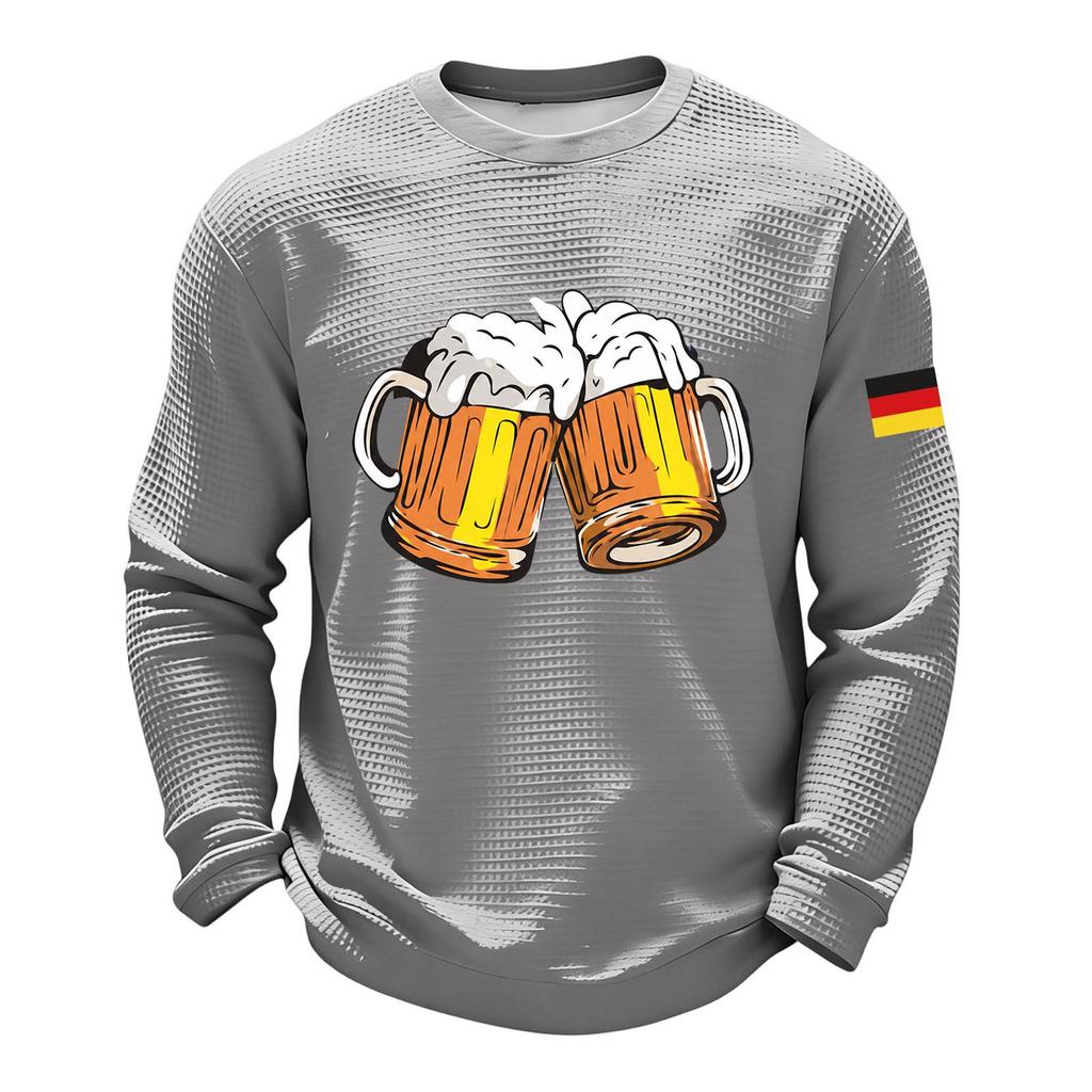 Men's Casual Loose Fit Crew Neck Sweatshirt Beer Festival Print Long Sleeve Pullover Comfortable Everyday Wear
