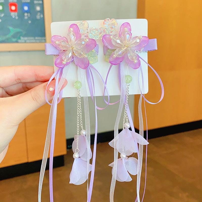 Children's Hanfu Hair Accessories: Fairy Butterfly Tassel Headdress & Ribbon Hairpin Set